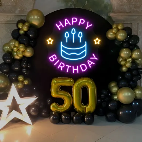 Blissful Happy Birthday Neon Sign - Custom Patch