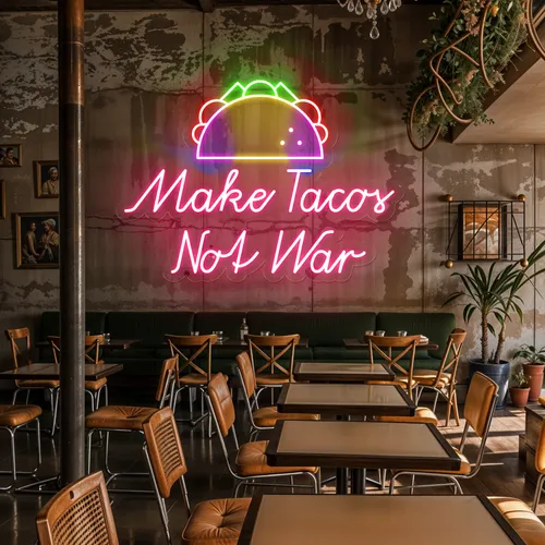 Crispy "Make Tacos Not War" Neon Sign - Custom Patch