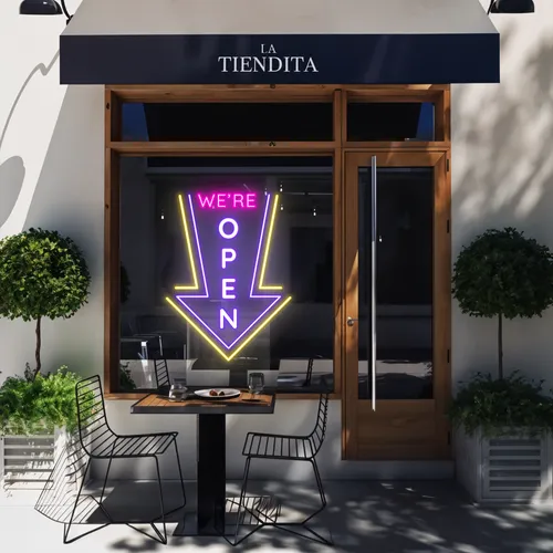 We're Open Vertical Neon Sign - Custom Patch