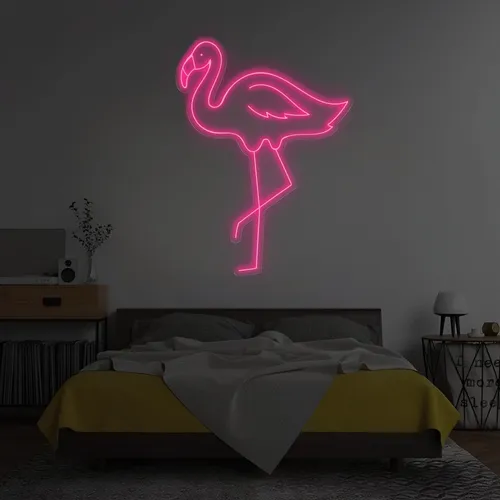 Single Flamingo Vertical Neon Sign - Custom Patch