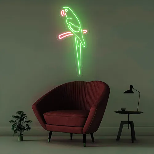 Green Parrot Vertical Neon Sign - Custom Patch