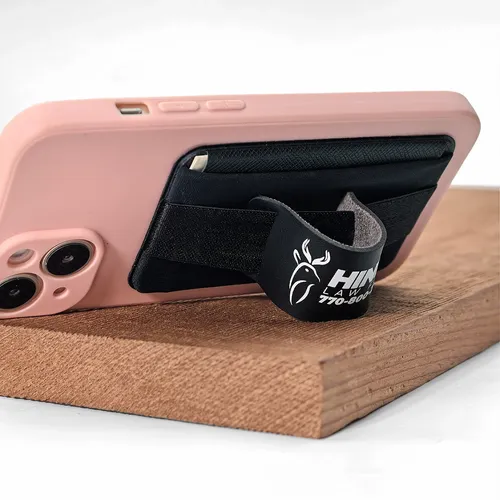 Leather Phone Wallet with Hand Grip - Custom Patch