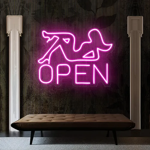 Open With Pin-Up Neon Sign - Custom Patch