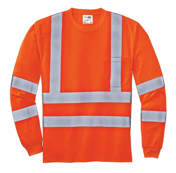 CornerStone - ANSI 107 Class 3 Long Sleeve Snag-Resistant Reflective T-Shirt. CS409 - Custom Patch