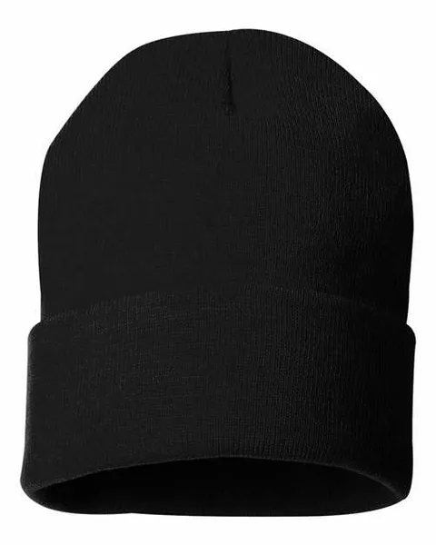 12" Solid Cuffed Beanie - Custom Patch