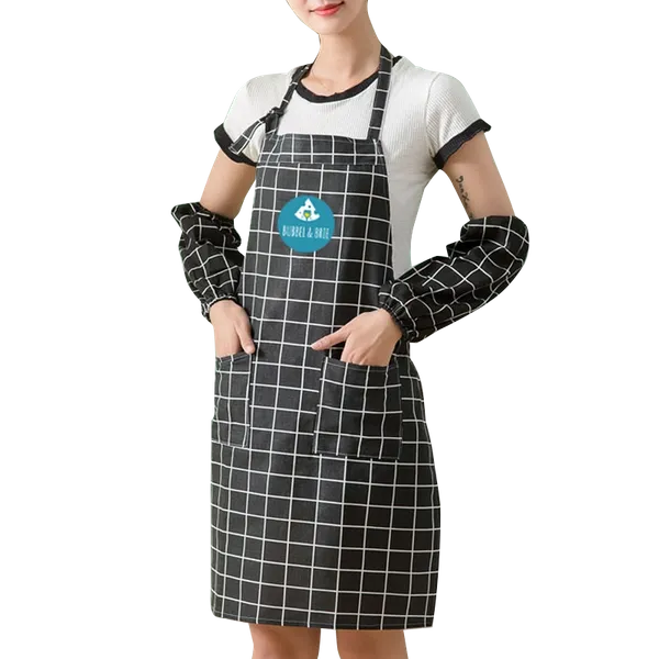 Cotton Linen Plaid Apron Set - Custom Patch