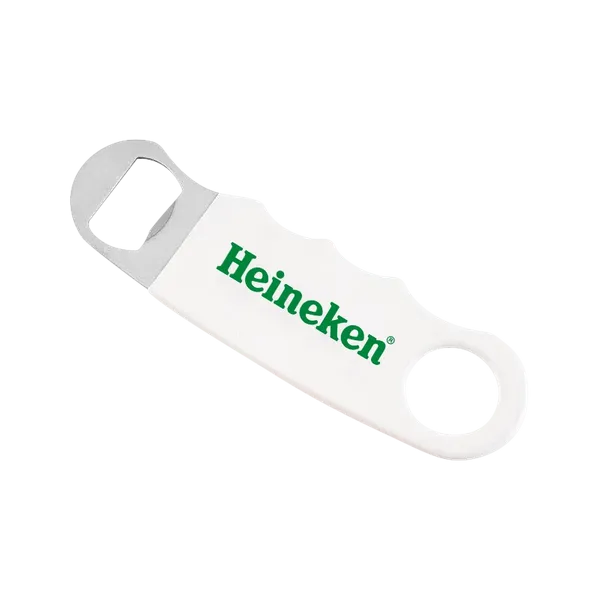 White Hand Grip Flat Bottle Opener - Custom Patch