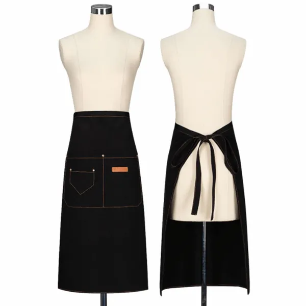 Lengthy Mid-Waist Denim Apron - Custom Patch