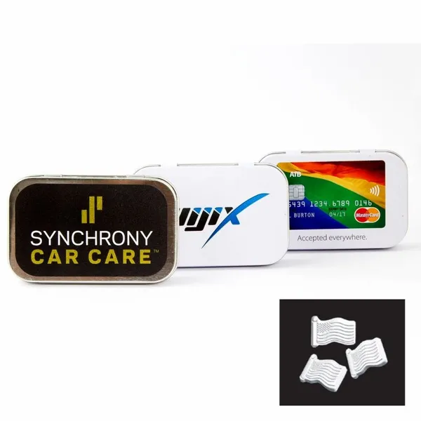 Rectangular Tin with American Flag Shaped Mints - Custom Patch