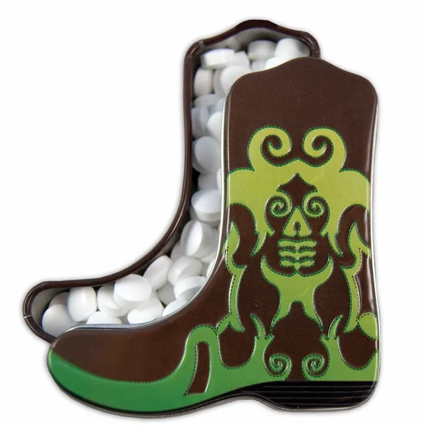 Green Cowboy Boot-Shaped Mint Tin - Custom Patch