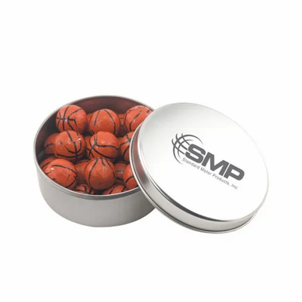 Round Tin with Chocolate Basketballs - SBF3000 - Custom Patch