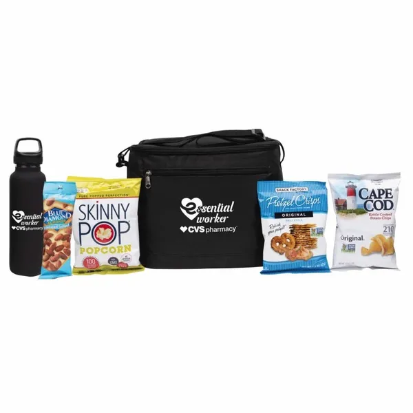 Deluxe Appreciation Cooler Water Bottle Set With Snacks - Custom Patch
