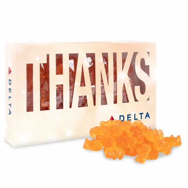 Thanks Die Cut Box with Champagne Gummy Bears - Custom Patch