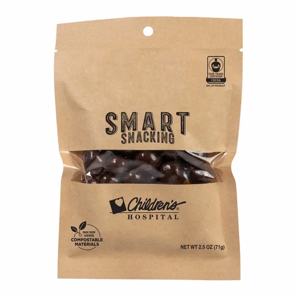 FairTrade Dark Chocolate Almonds in Compostable Kraft Pouch - Custom Patch
