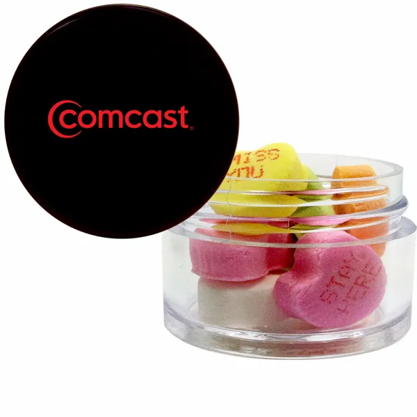 Twist top container filled with Conversation Hearts - Custom Patch