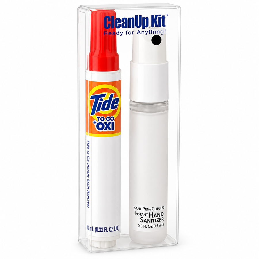 CleanUp Kit - Tide® to Go + Oxi and Sani-Pen® Clipless™ Travel Kits - Custom Patch